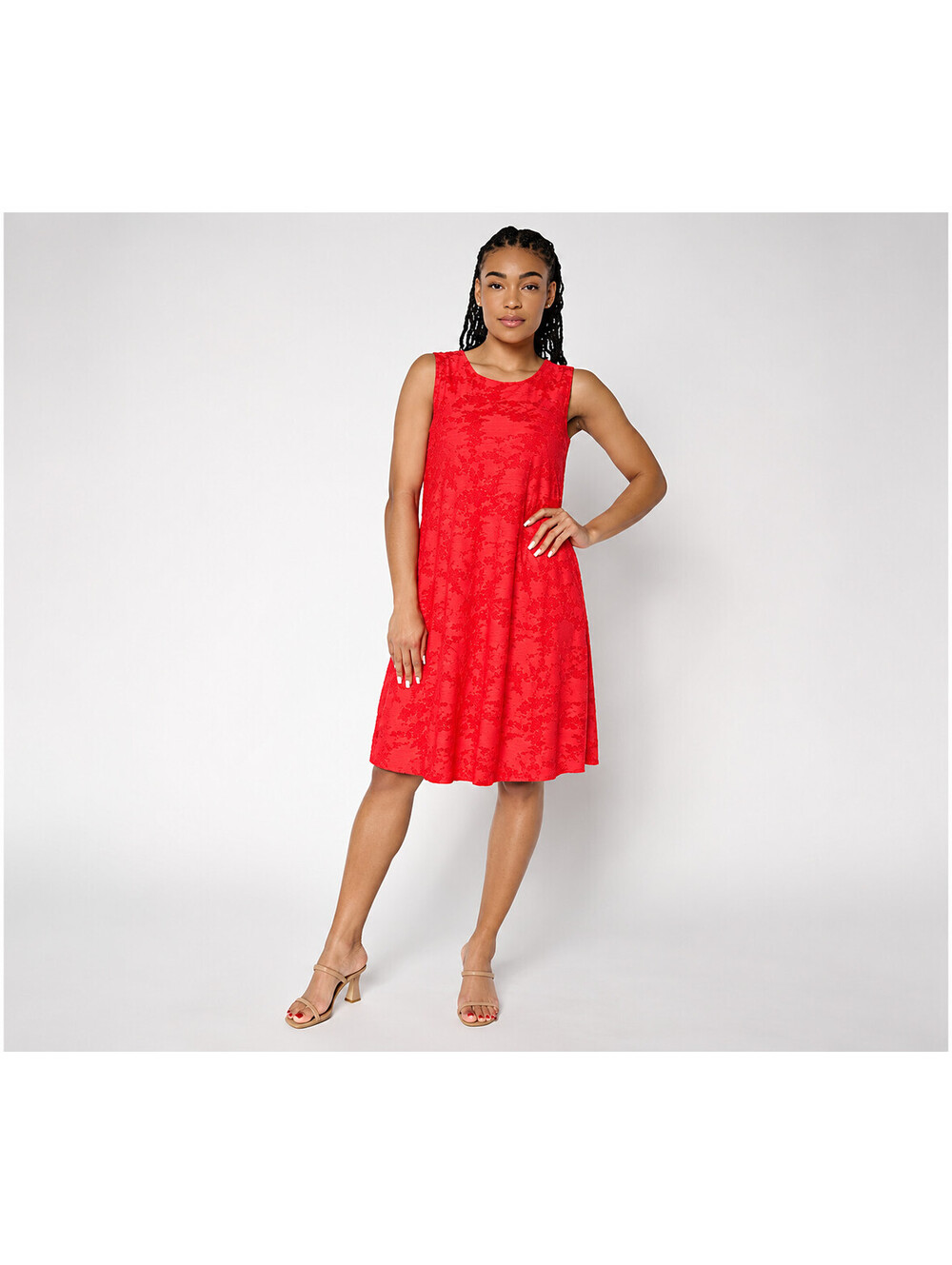 Susan Graver Regular Burnout Knit Sleeveless A-Line Dress Fiery Coral, Size 2X